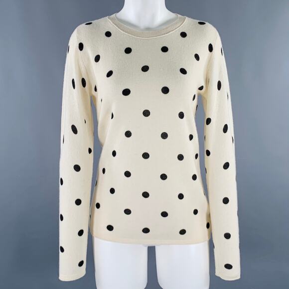 NEIMAN MARCUS Size S Beige Black Cashmere Polka Dot Crew Neck Pullover - Picture 1 of 7